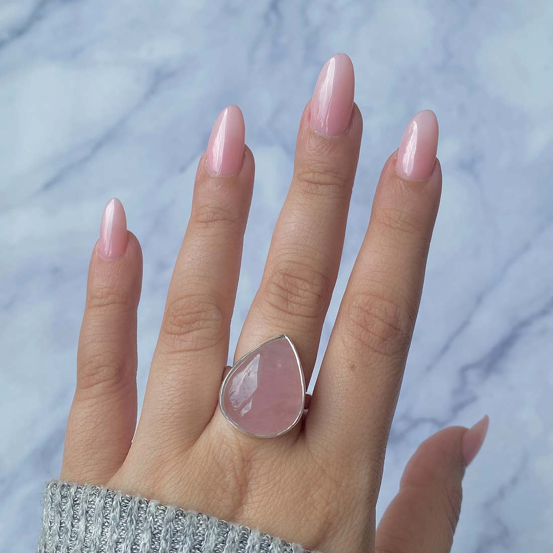 Rose Quartz Adjustable Ring-(RSQ-R-3.)