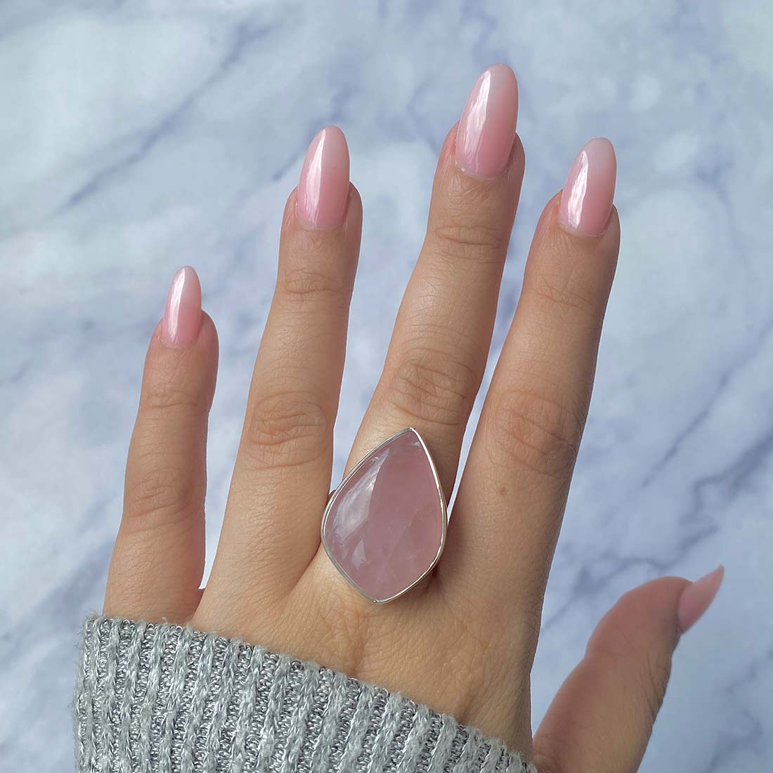 Rose Quartz Adjustable Ring-(RSQ-R-30.)