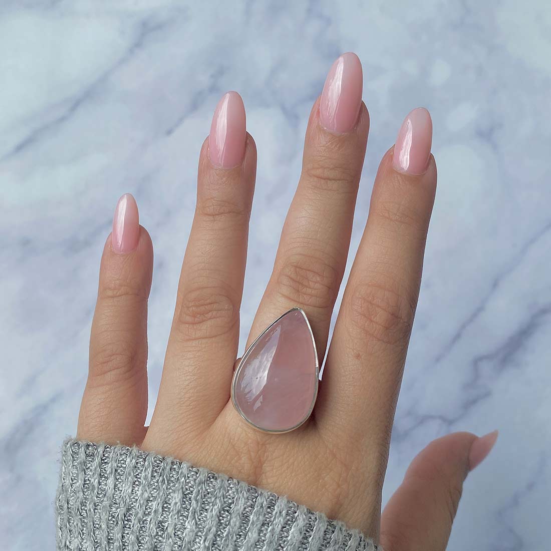 Rose Quartz Adjustable Ring-(RSQ-R-32.)