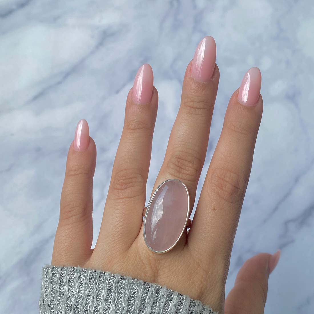 Rose Quartz Adjustable Ring-(RSQ-R-33.)