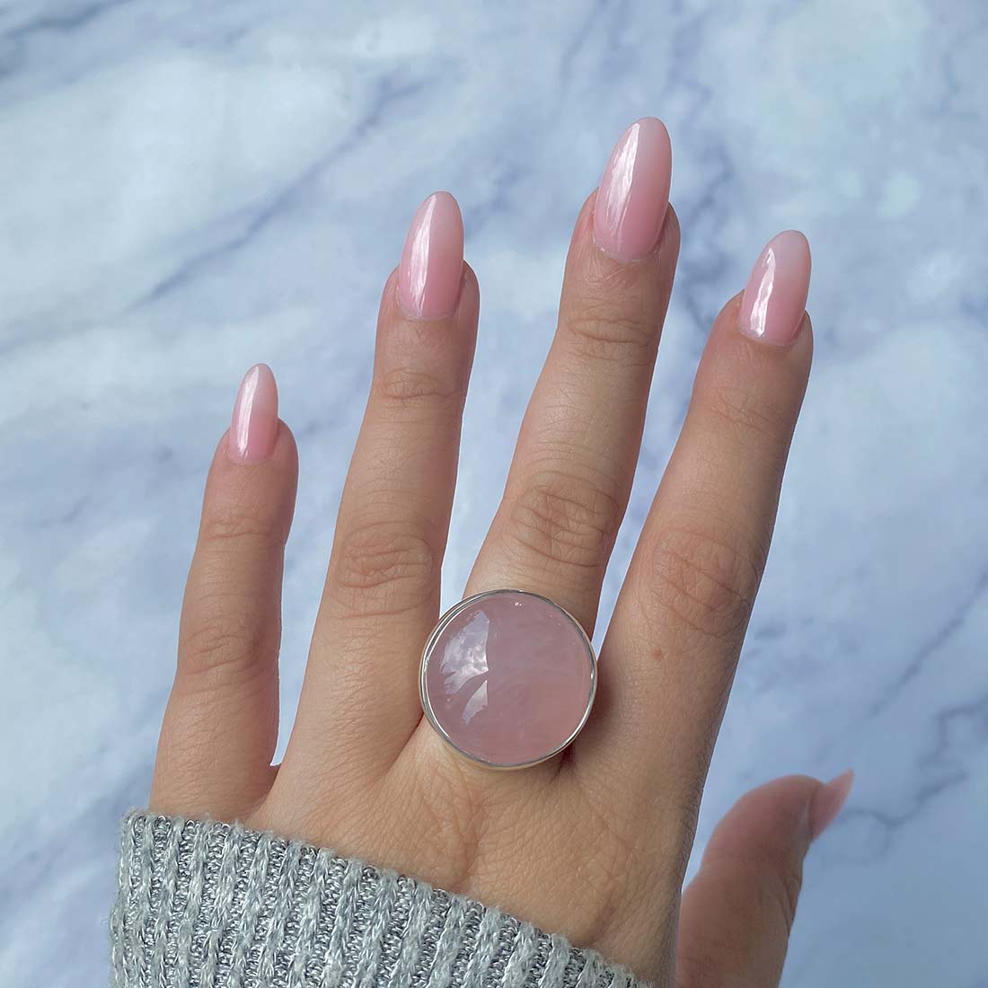 Rose Quartz Adjustable Ring-(RSQ-R-34.)