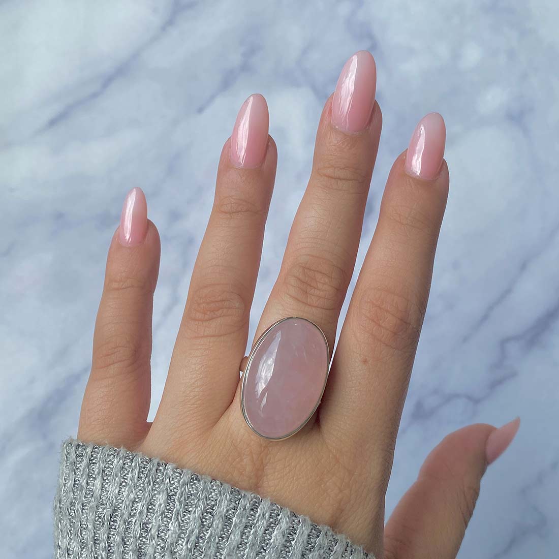 Rose Quartz Adjustable Ring-(RSQ-R-35.)