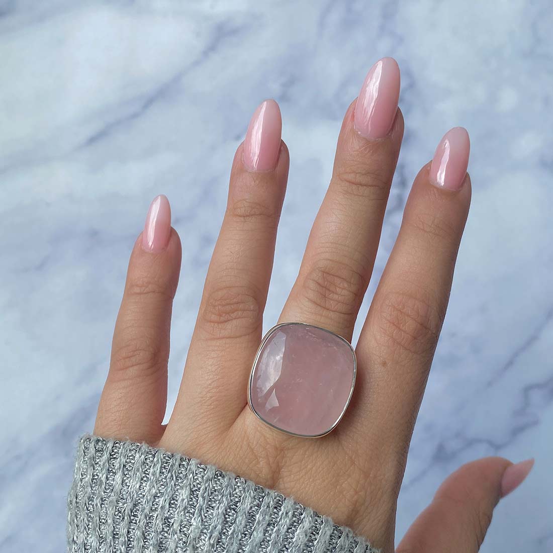 Rose Quartz Adjustable Ring-(RSQ-R-36.)