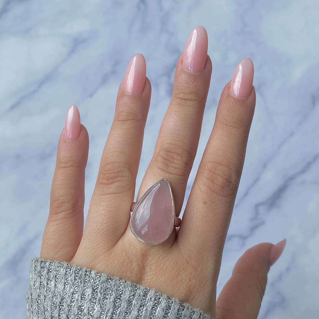 Rose Quartz Adjustable Ring-(RSQ-R-4.)