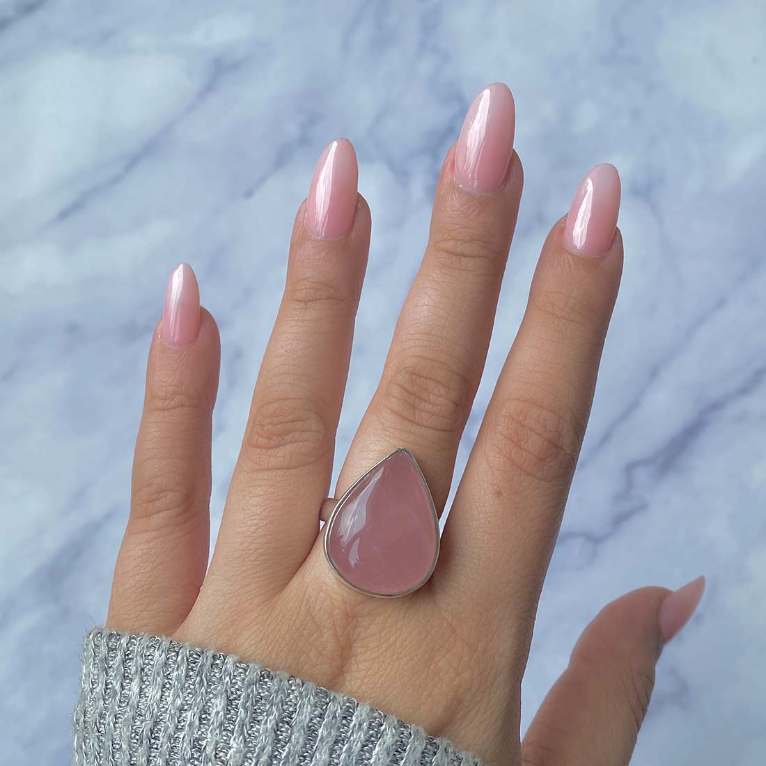 Rose Quartz Adjustable Ring-(RSQ-R-5.)