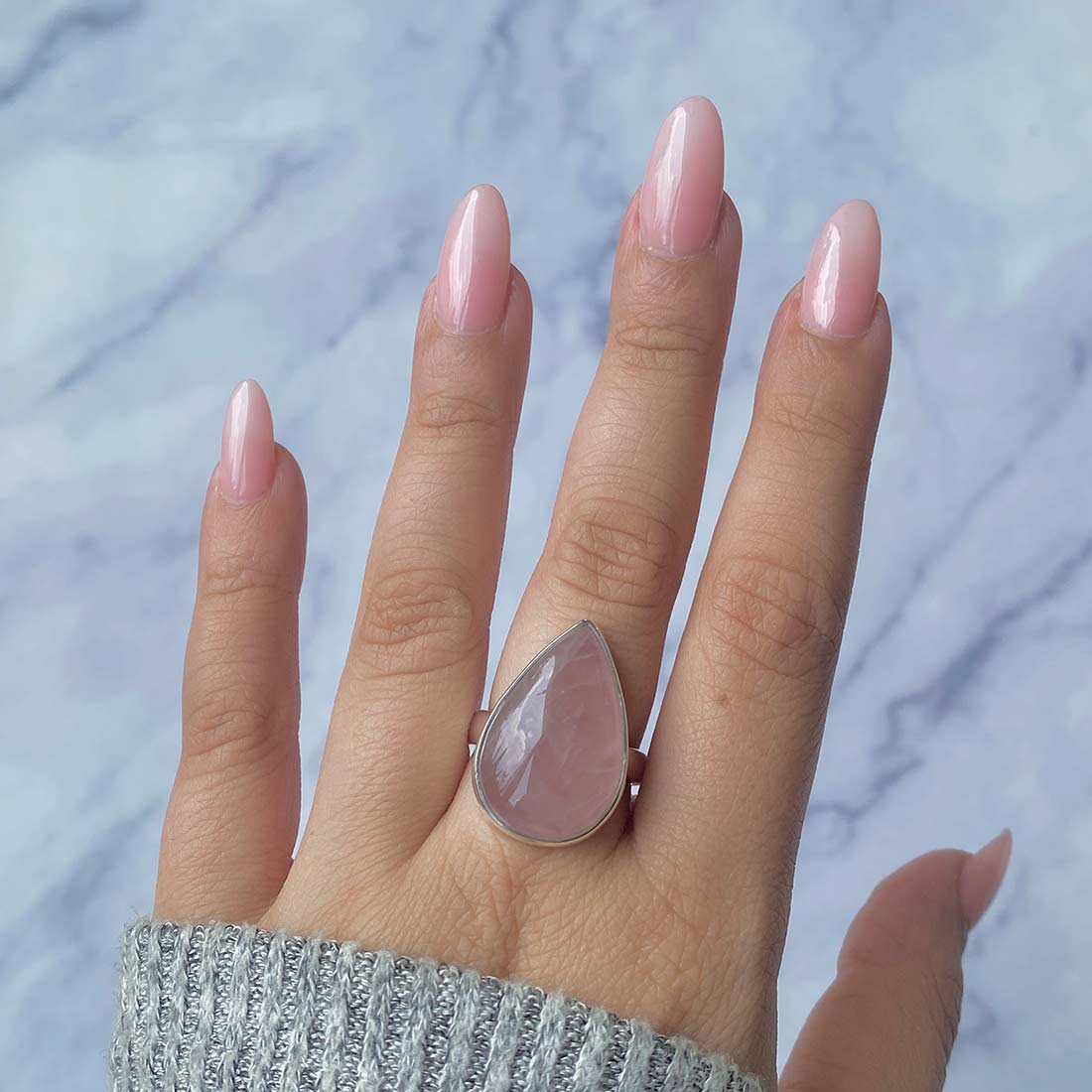 Rose Quartz Adjustable Ring-(RSQ-R-6.)