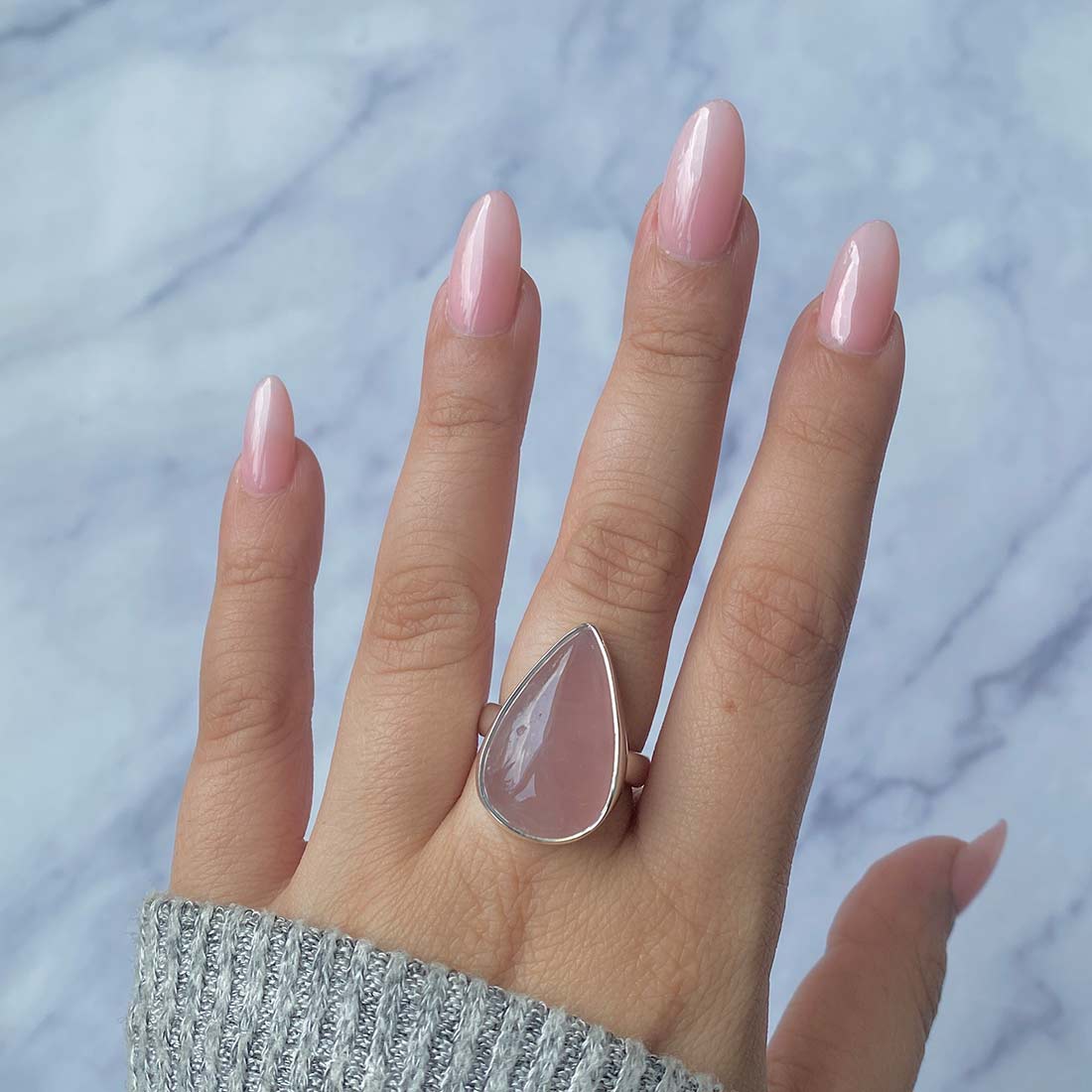 Rose Quartz Adjustable Ring-(RSQ-R-7.)