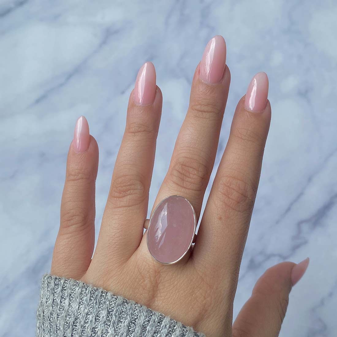 Rose Quartz Adjustable Ring-(RSQ-R-8.)