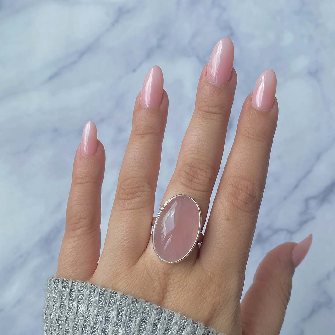 Rose Quartz Adjustable Ring-(RSQ-R-9.)