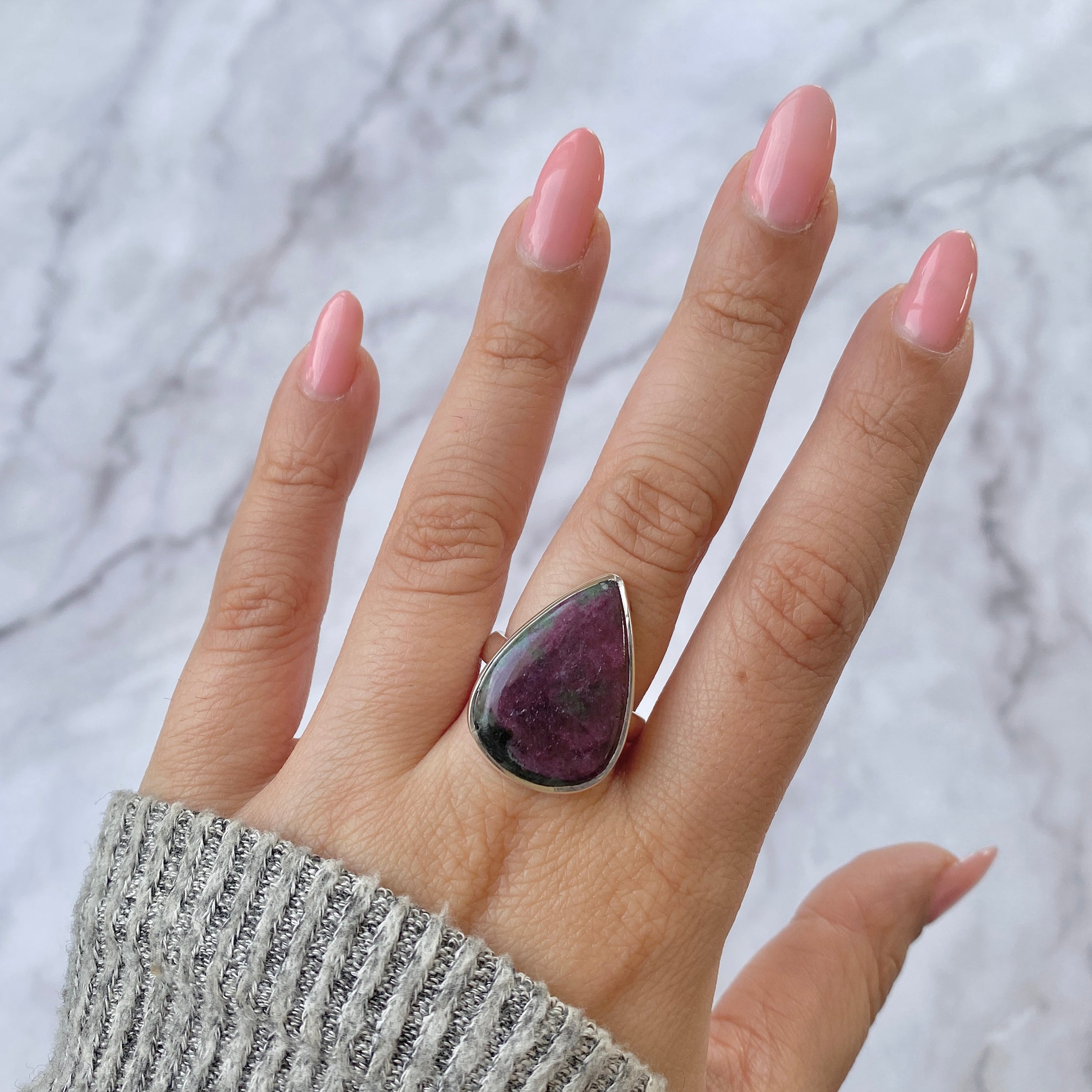 Pink Ruby Zoisite Adjustable Ring-(RZS-R-16.)