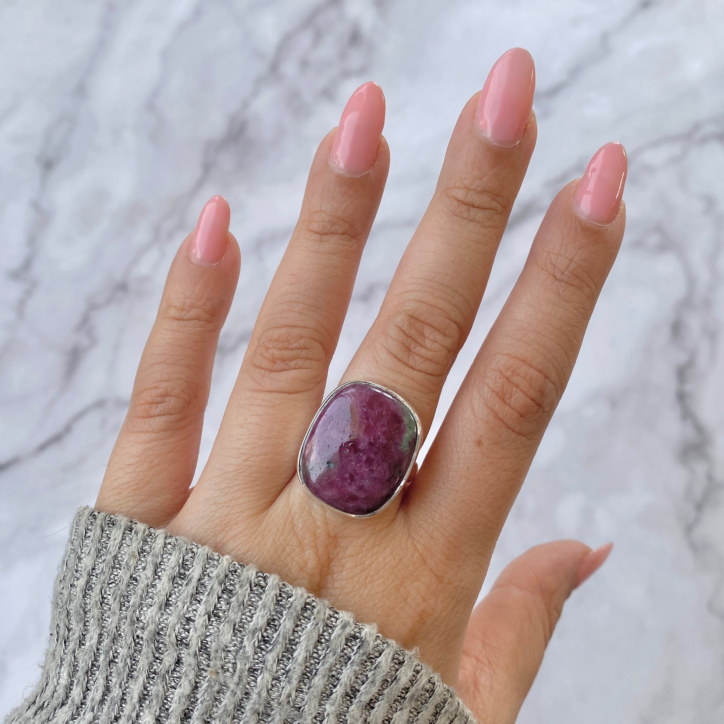 Pink Ruby Zoisite Adjustable Ring-(RZS-R-7.)