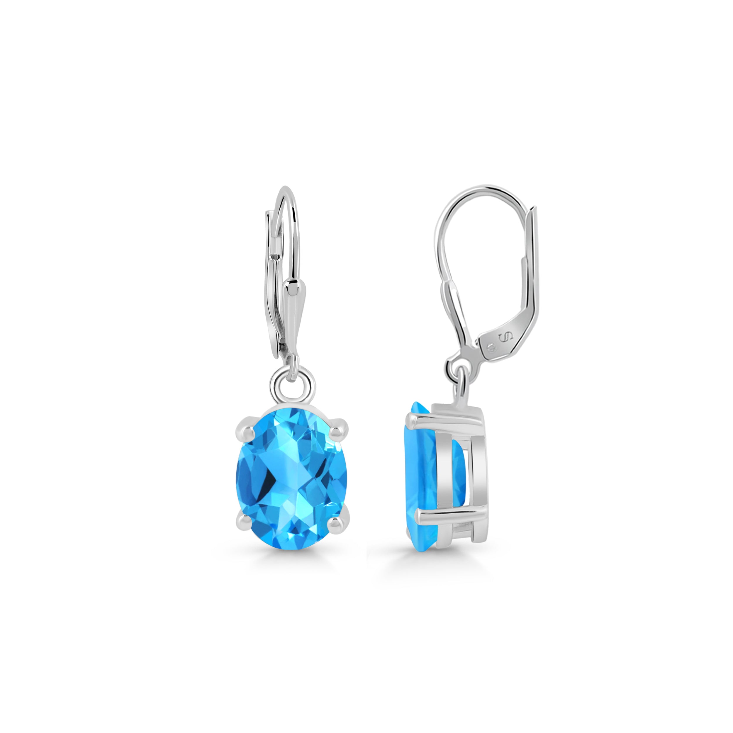 Swiss Blue Topaz Leverback Earring-(SBTZ-SE-673.)