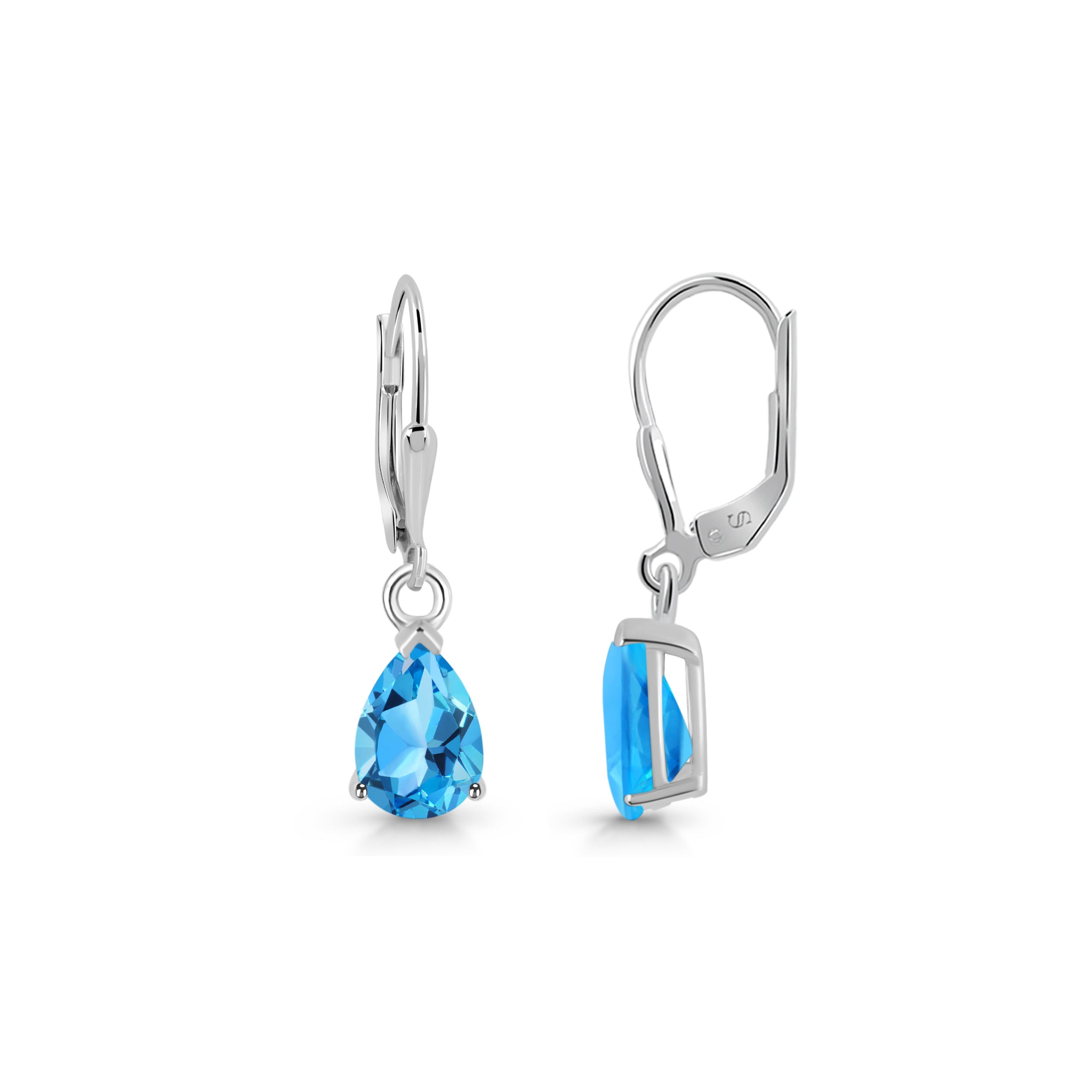 Swiss Blue Topaz Leverback Earring-(SBTZ-SE-677.)