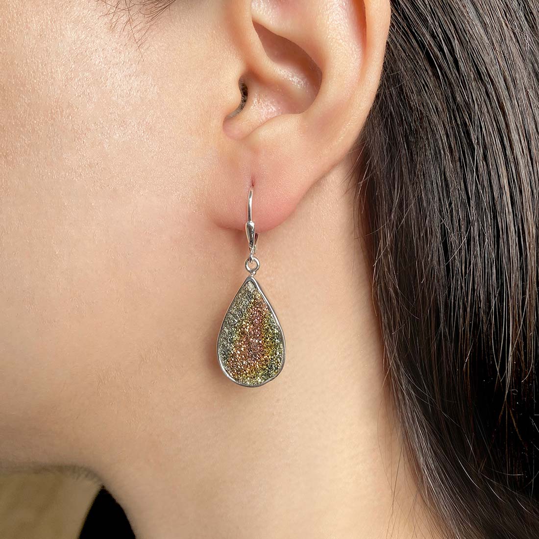 Spectropyrite Druzy Earring-(SPD-E-11.)