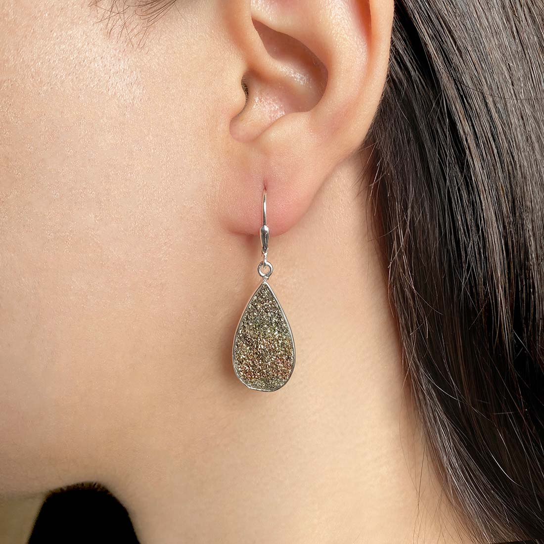 Spectropyrite Druzy Earring-(SPD-E-12.)