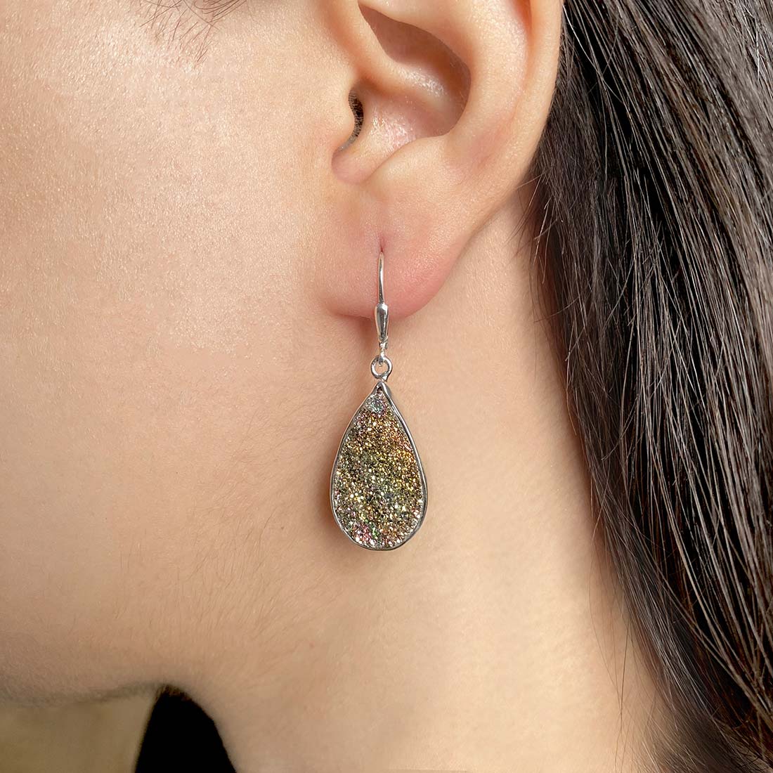 Spectropyrite Druzy Earring-(SPD-E-14.)