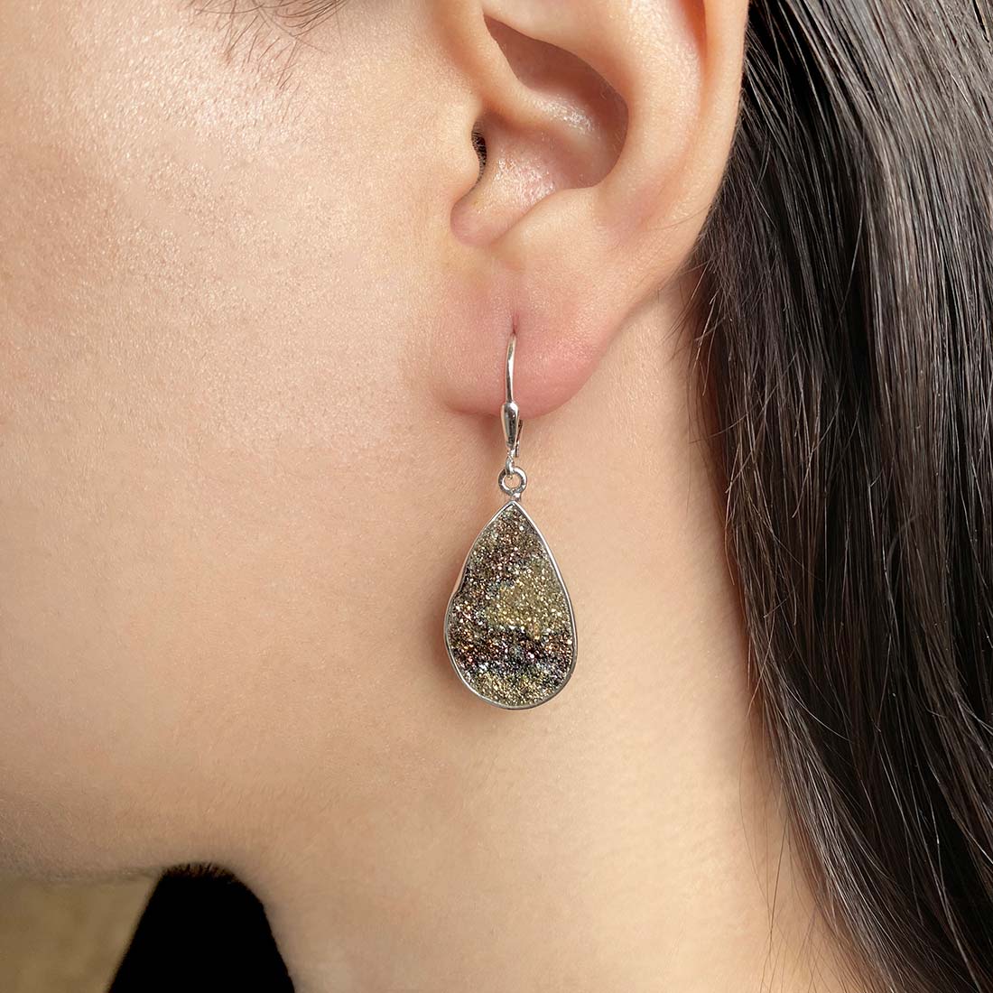 Spectropyrite Druzy Earring-(SPD-E-19.)