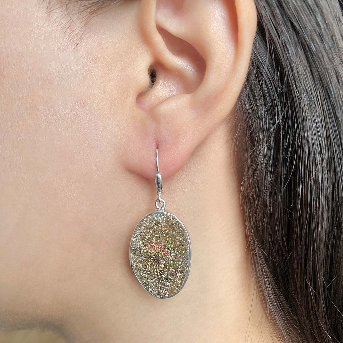 Spectropyrite Druzy Earring-(SPD-E-26.)