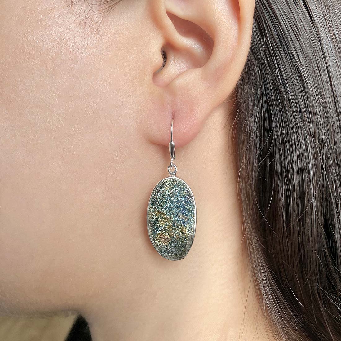 Spectropyrite Druzy Earring-(SPD-E-27.)