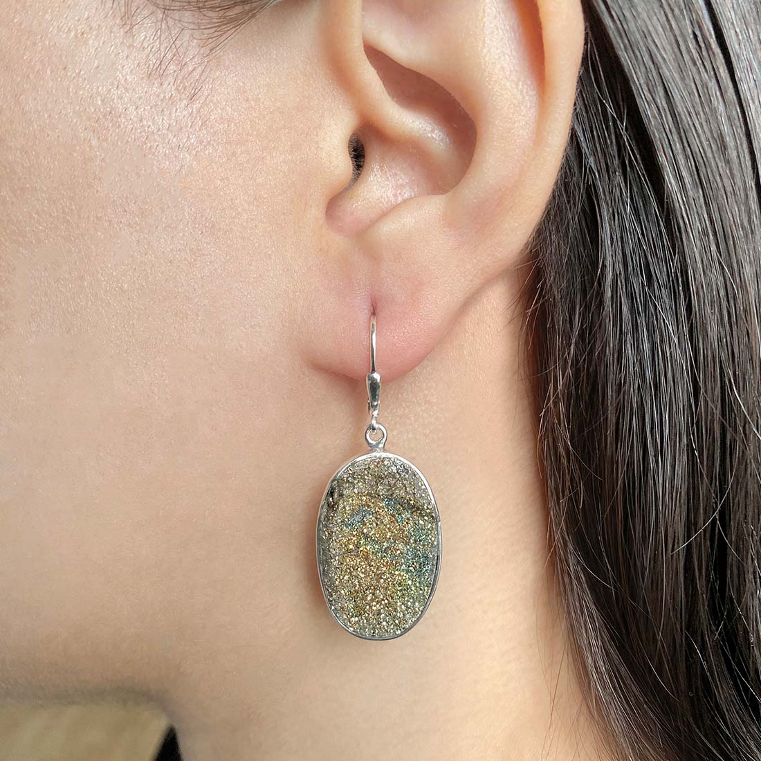 Spectropyrite Druzy Earring-(SPD-E-28.)