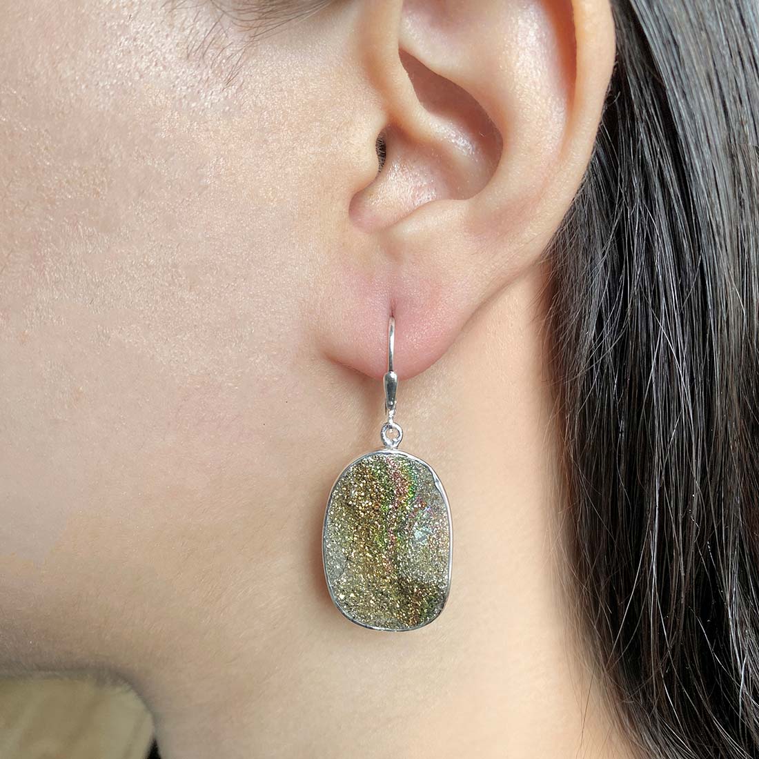 Spectropyrite Druzy Earring-(SPD-E-30.)