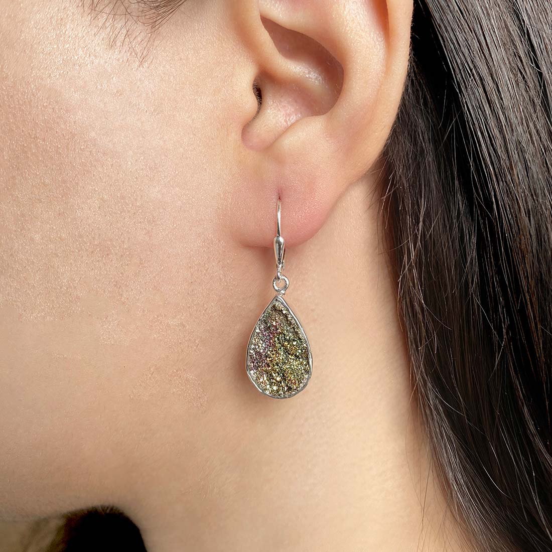 Spectropyrite Druzy Earring-(SPD-E-6.)