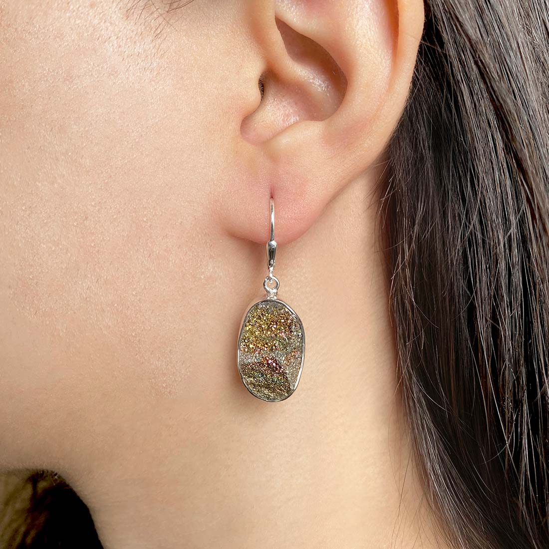 Spectropyrite Druzy Earring-(SPD-E-9.)