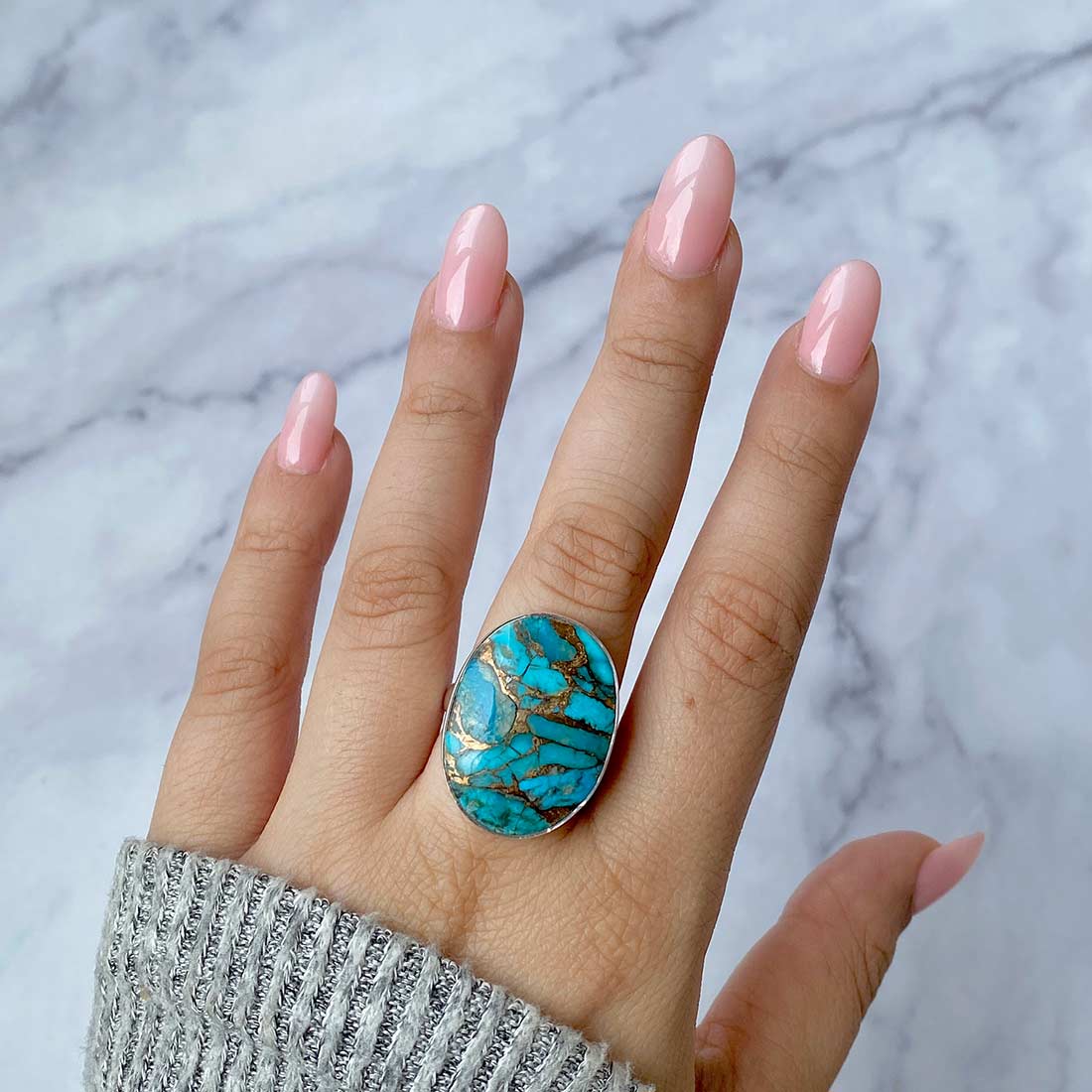 Turquoise (Copper) Adjustable Ring-(TRC-R-37)