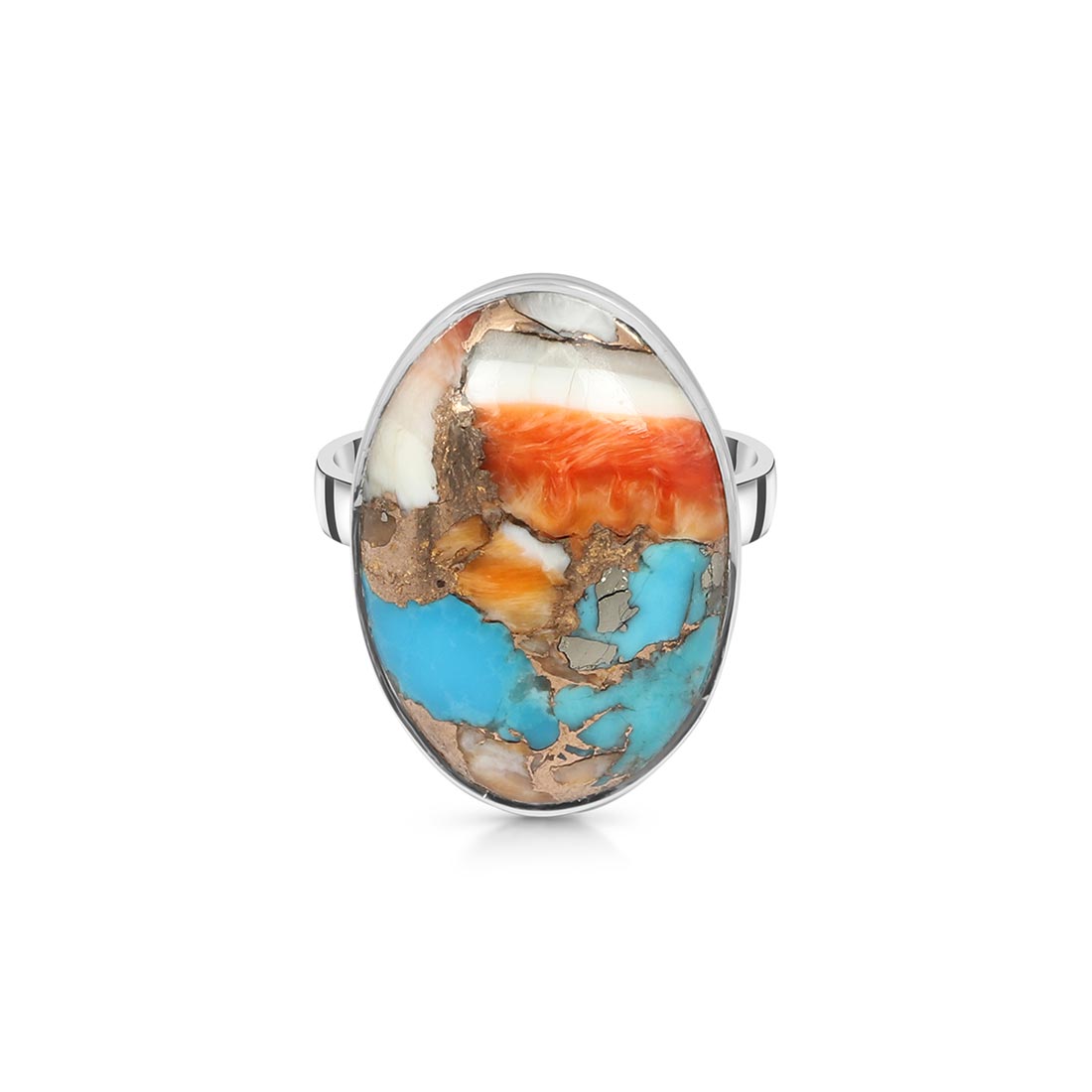 Spiny Oyster Turquoise Adjustable Ring-(TRO-R-12.)