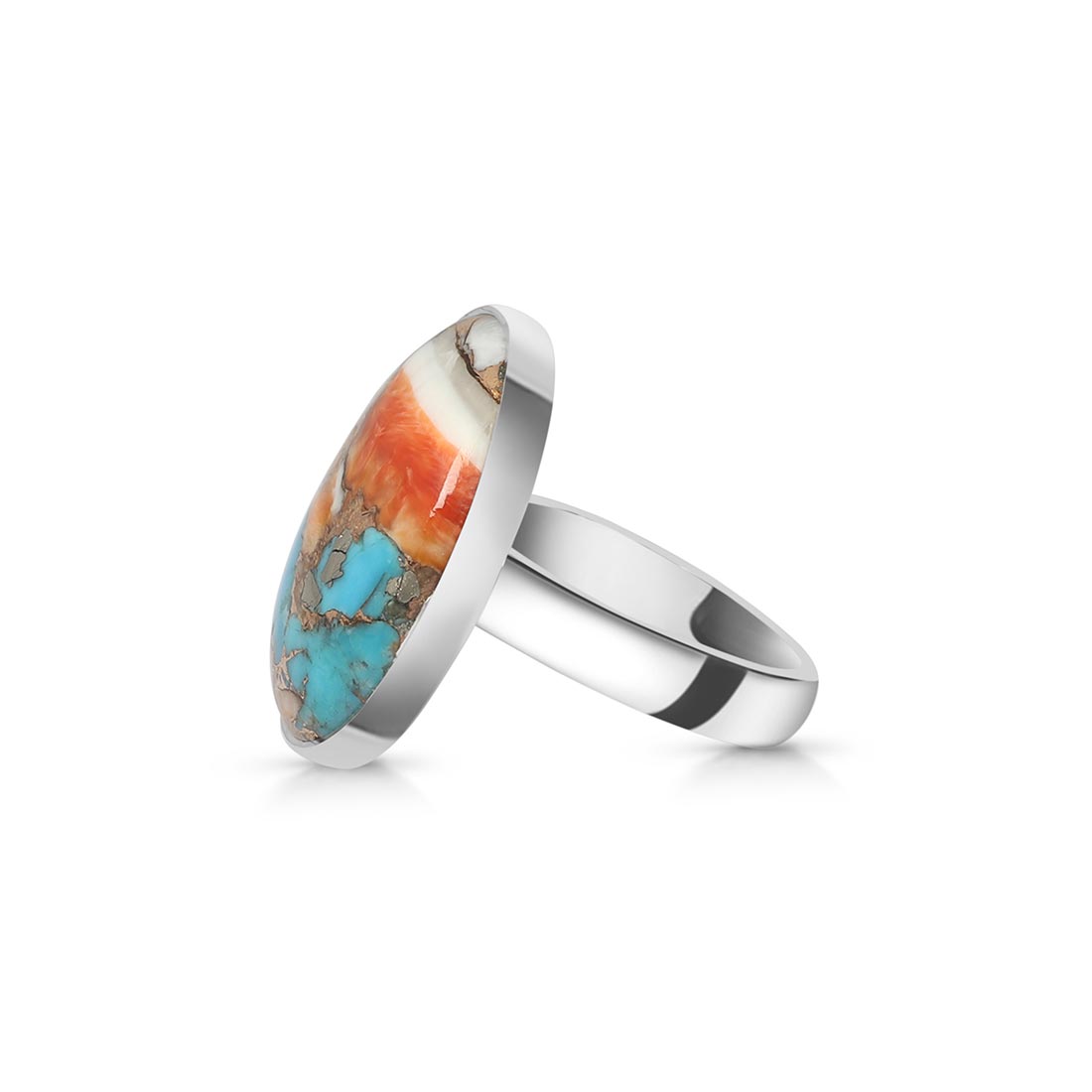 Spiny Oyster Turquoise Adjustable Ring-(TRO-R-12.)