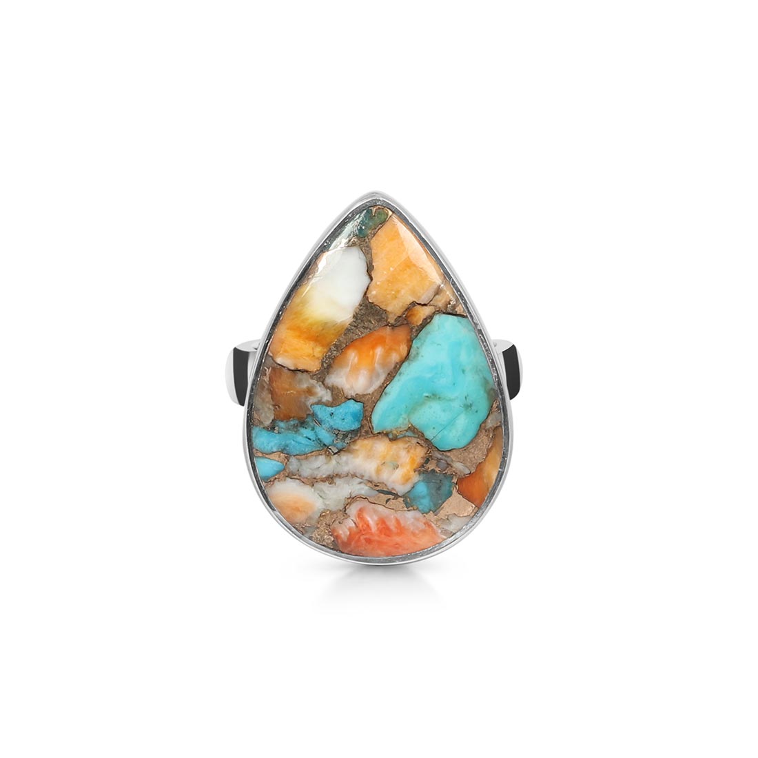 Spiny Oyster Turquoise Adjustable Ring-(TRO-R-14.)