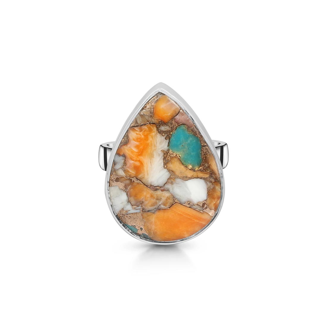 Spiny Oyster Turquoise Adjustable Ring-(TRO-R-18.)