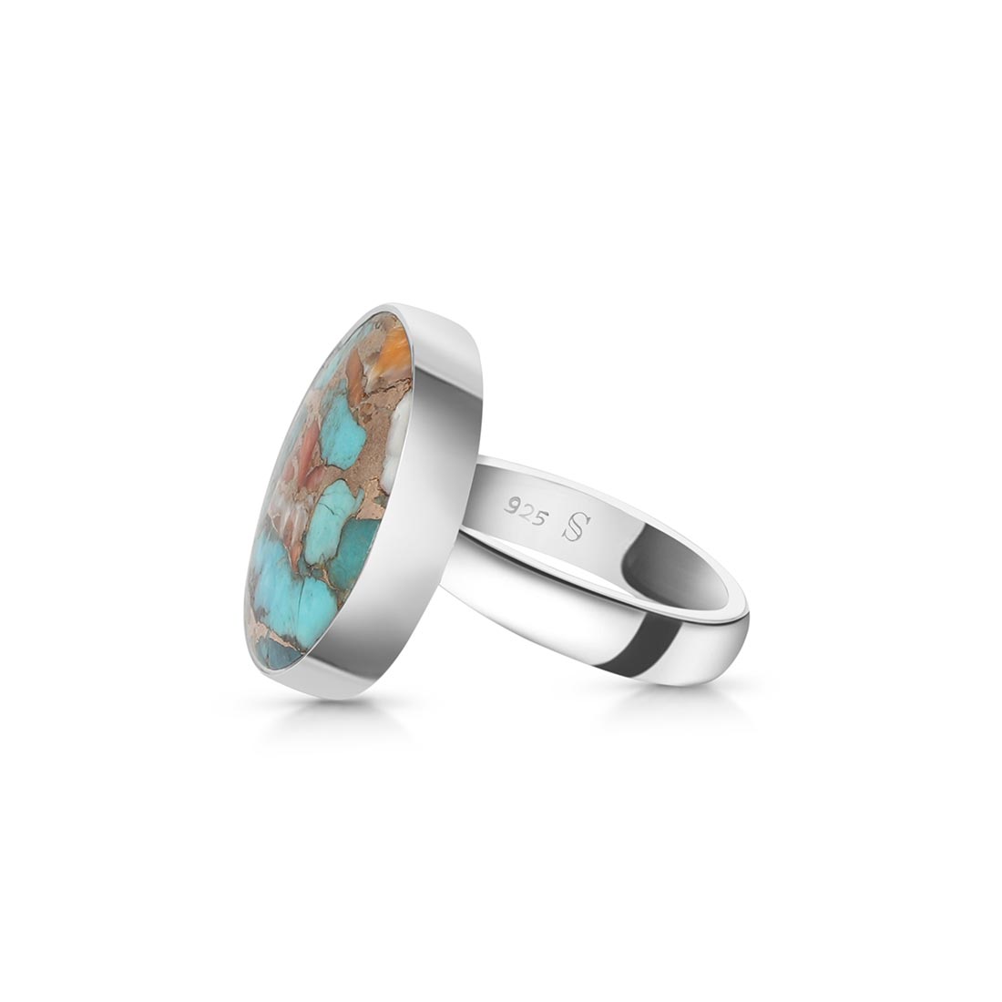 Spiny Oyster Turquoise Adjustable Ring-(TRO-R-20.)