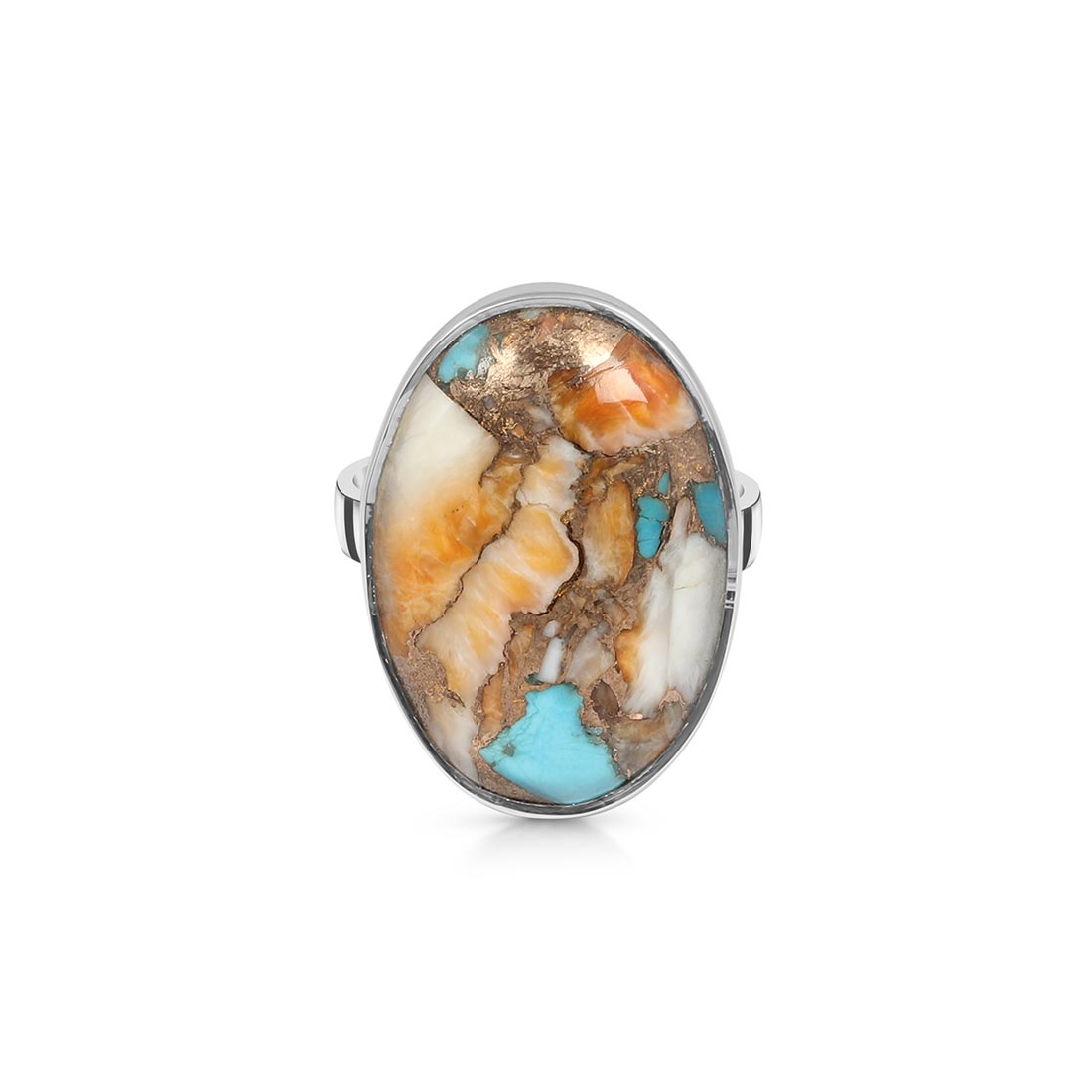 Spiny Oyster Turquoise Adjustable Ring-(TRO-R-24.)