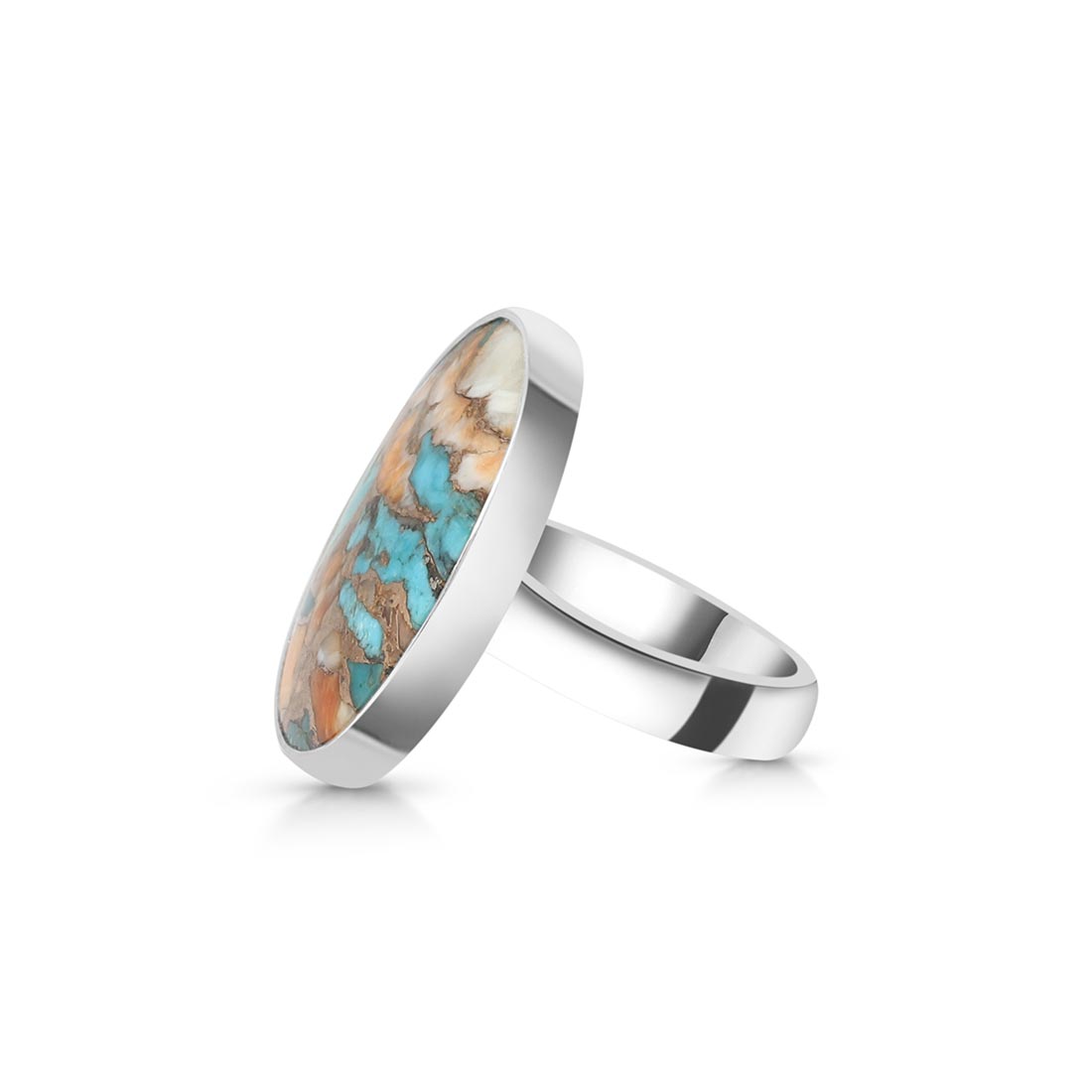 Spiny Oyster Turquoise Adjustable Ring-(TRO-R-25.)