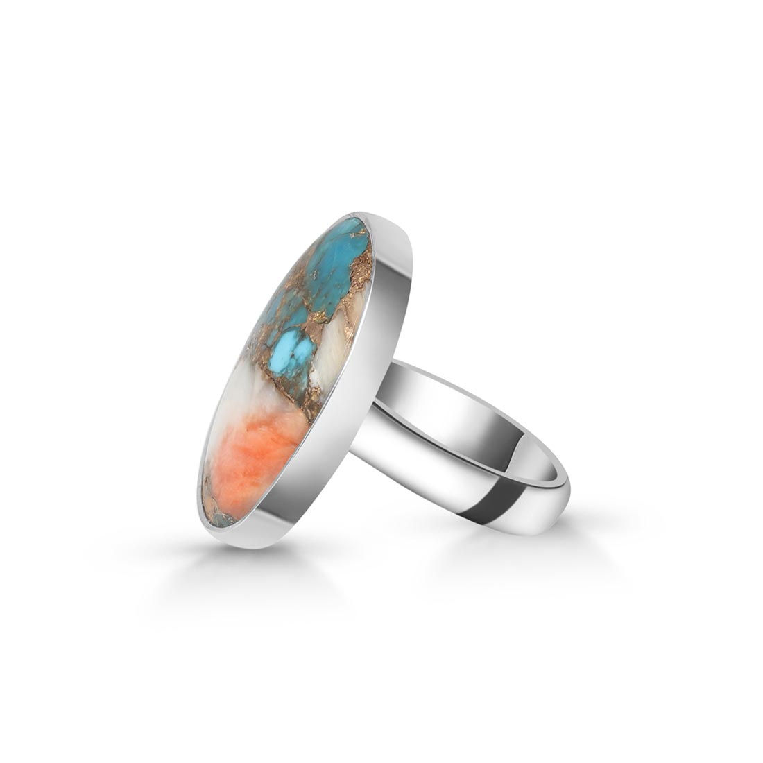 Spiny Oyster Turquoise Adjustable Ring-(TRO-R-32.)