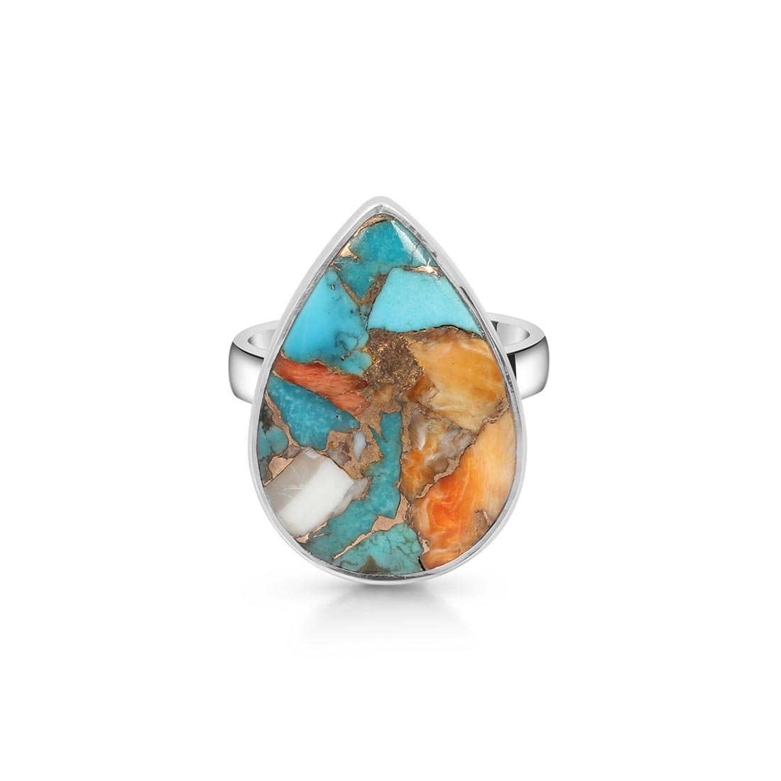 Spiny Oyster Turquoise Adjustable Ring-(TRO-R-5.)