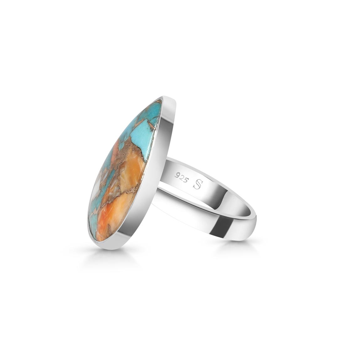 Spiny Oyster Turquoise Adjustable Ring-(TRO-R-5.)