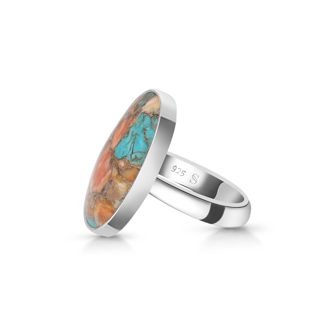 Spiny Oyster Turquoise Adjustable Ring-(TRO-R-6.)