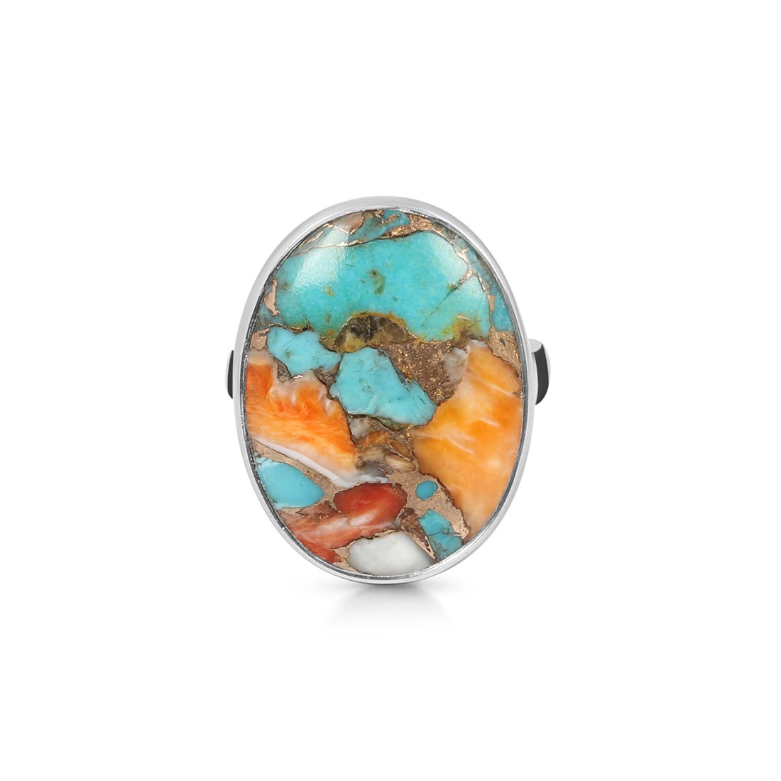 Spiny Oyster Turquoise Adjustable Ring-(TRO-R-7.)