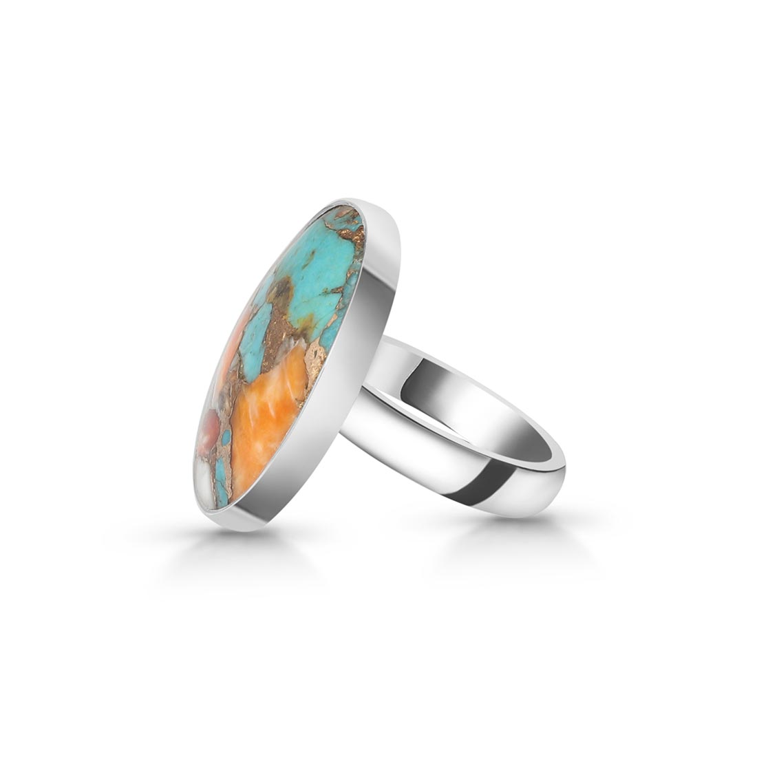 Spiny Oyster Turquoise Adjustable Ring-(TRO-R-7.)