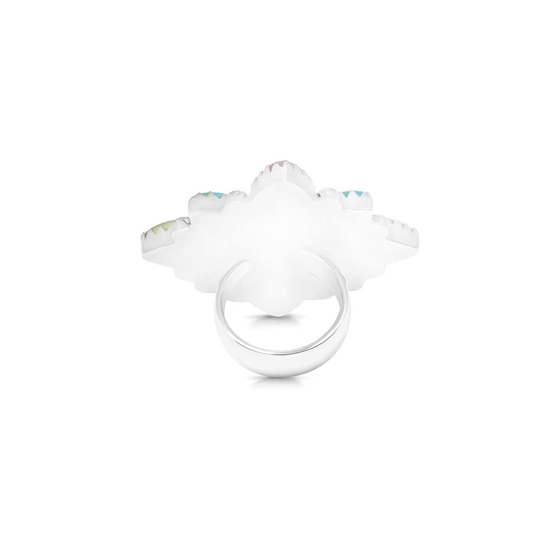 Turquoise And Aura Opal Flower Statement Adjustable Ring-(TRO-FLR-8.)