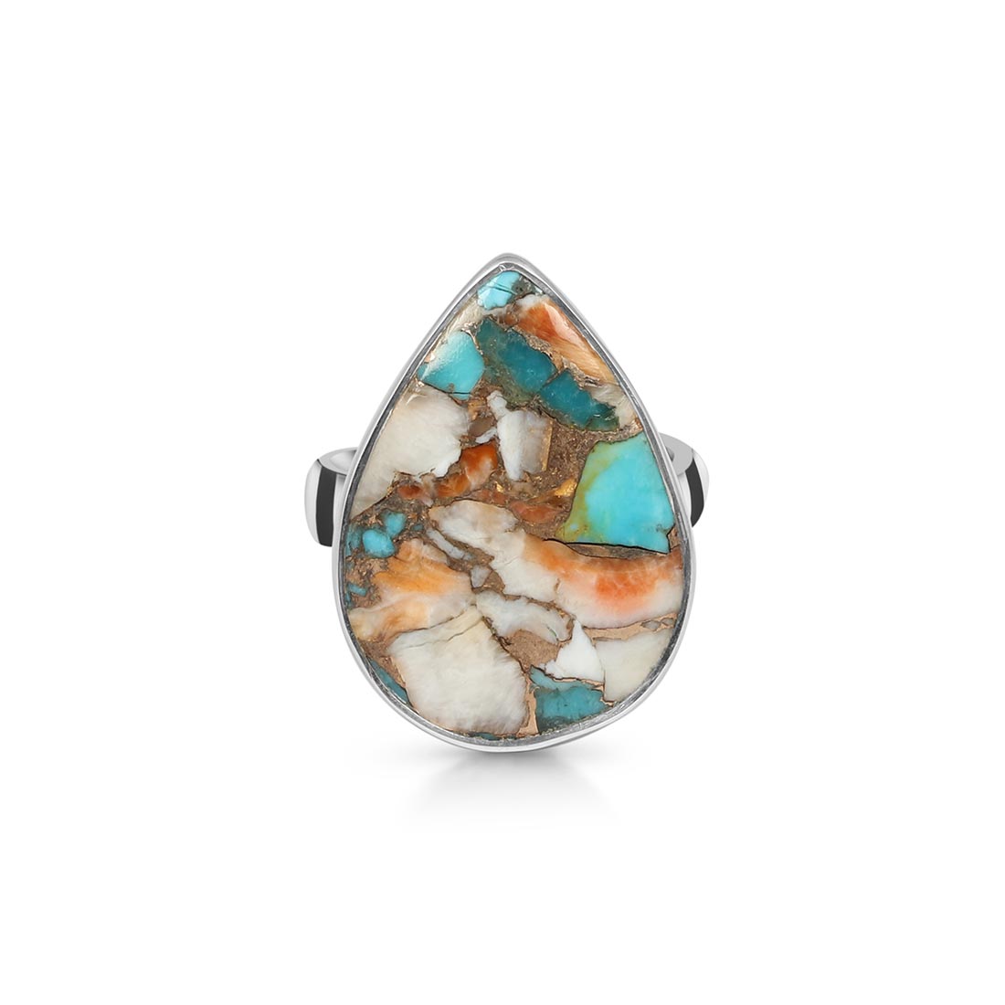 Spiny Oyster Turquoise Adjustable Ring-(TRO-R-9.)