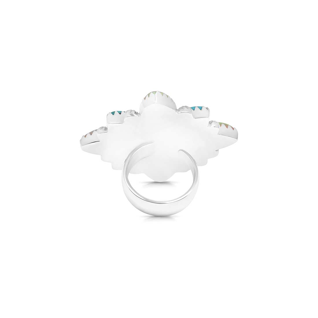 Turquoise And Aura Opal Flower Statement Adjustable Ring-(TRO-FLR-9.)