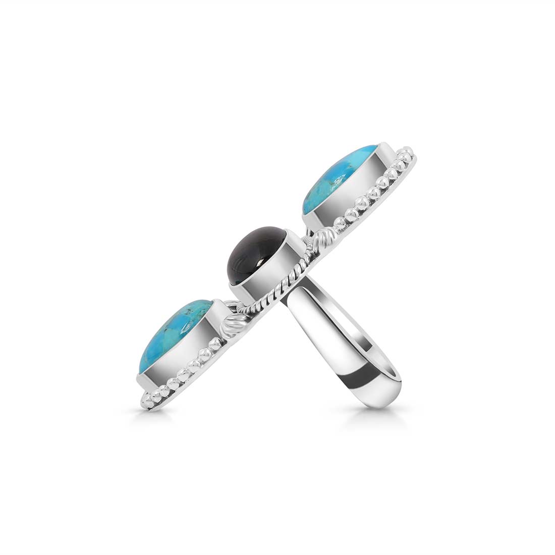 Turquoise And Black Onyx Adjustable Ring-(TRQ-CLS-7.)