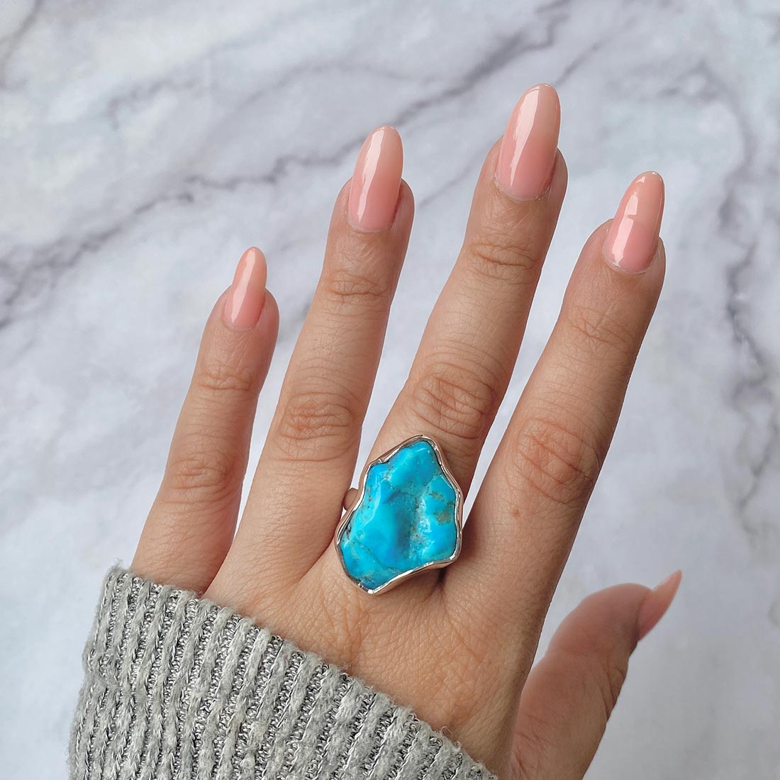 Turquoise (Rough) Adjustable Ring-(TRQ-R-108)