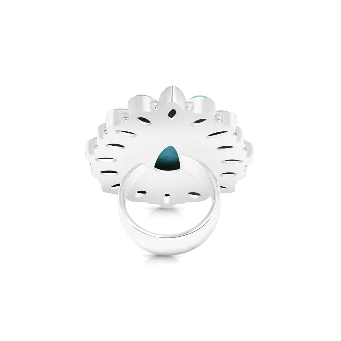 Turquoise and Howlite Flower Statement Adjustable Ring-(TRQ-FLR-15.)