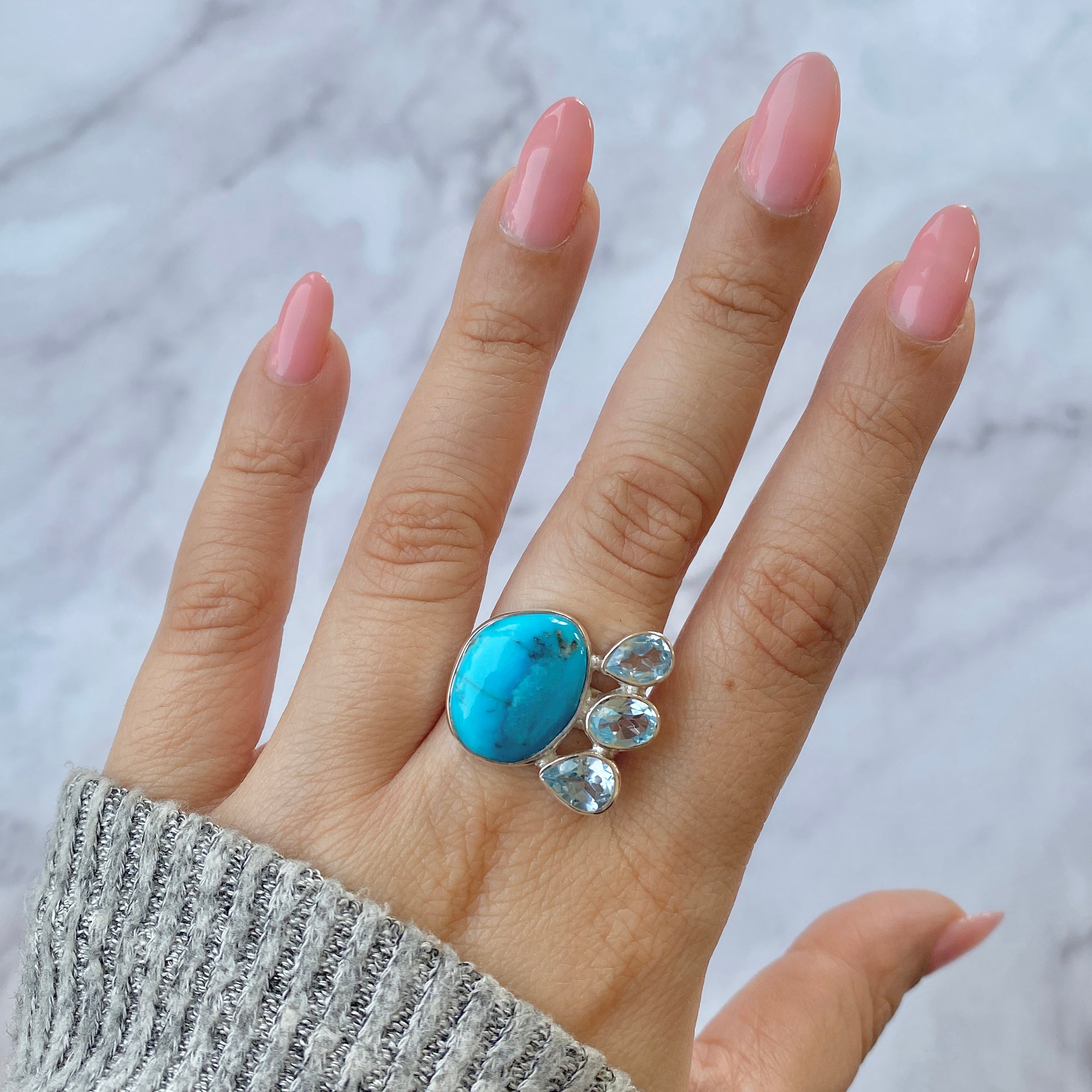 Turquoise (Rough) Adjustable Ring-(TRQ-R-35.)