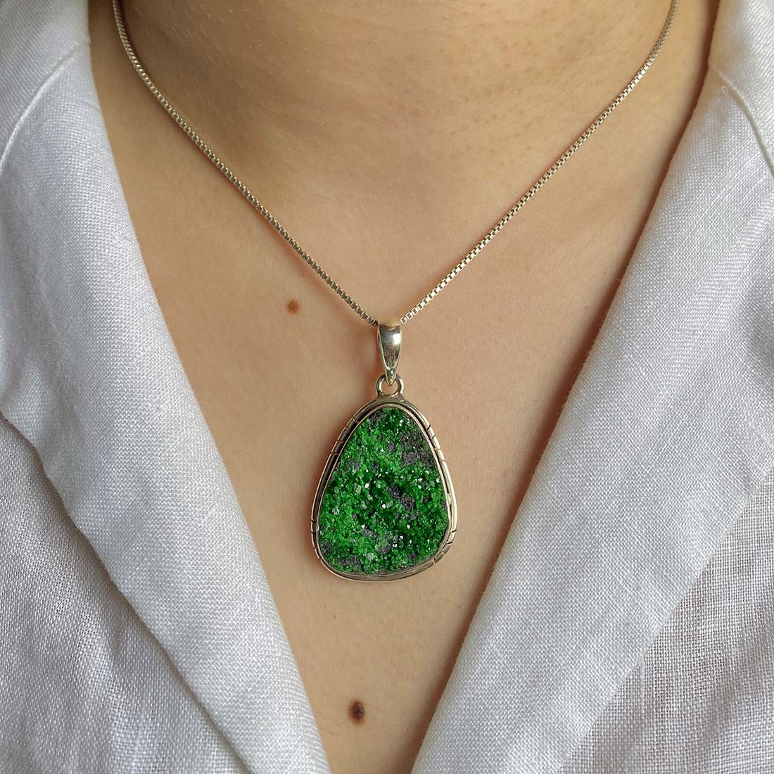 Uvarovite Druzy Pendant-(UVR-P-1.)