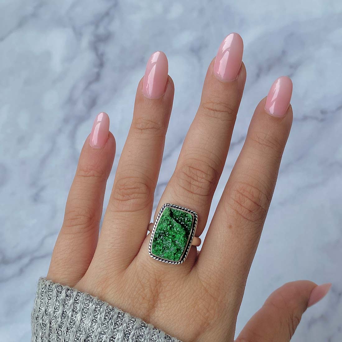 Uvarovite Druzy Ring-(UVR-R-10.)